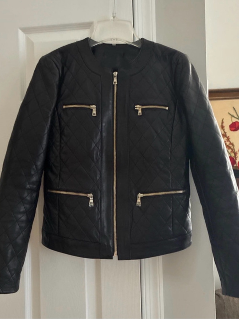 Black Quilted Leather Jacket Size Small